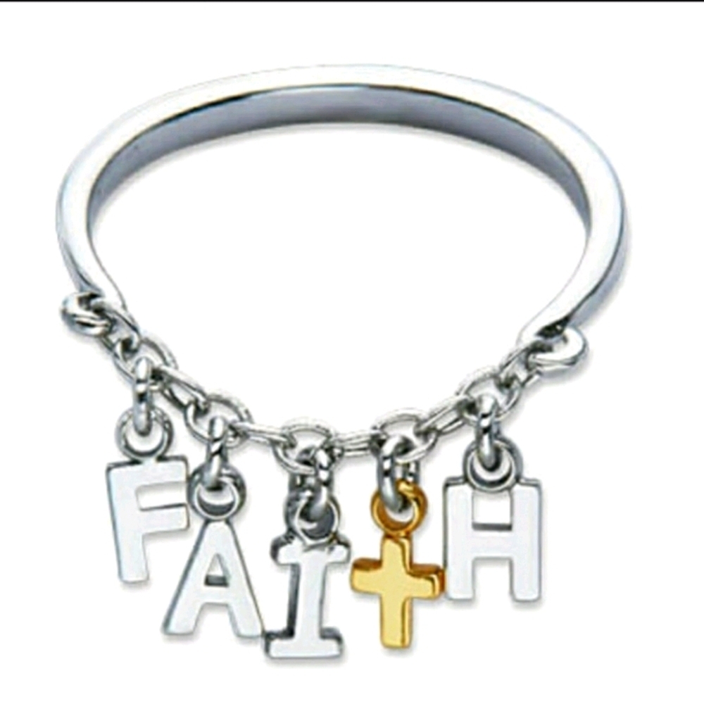 Premier Designs Ring Faithful Christian 7.5 to 8 Imitation Rhodium & gold tone